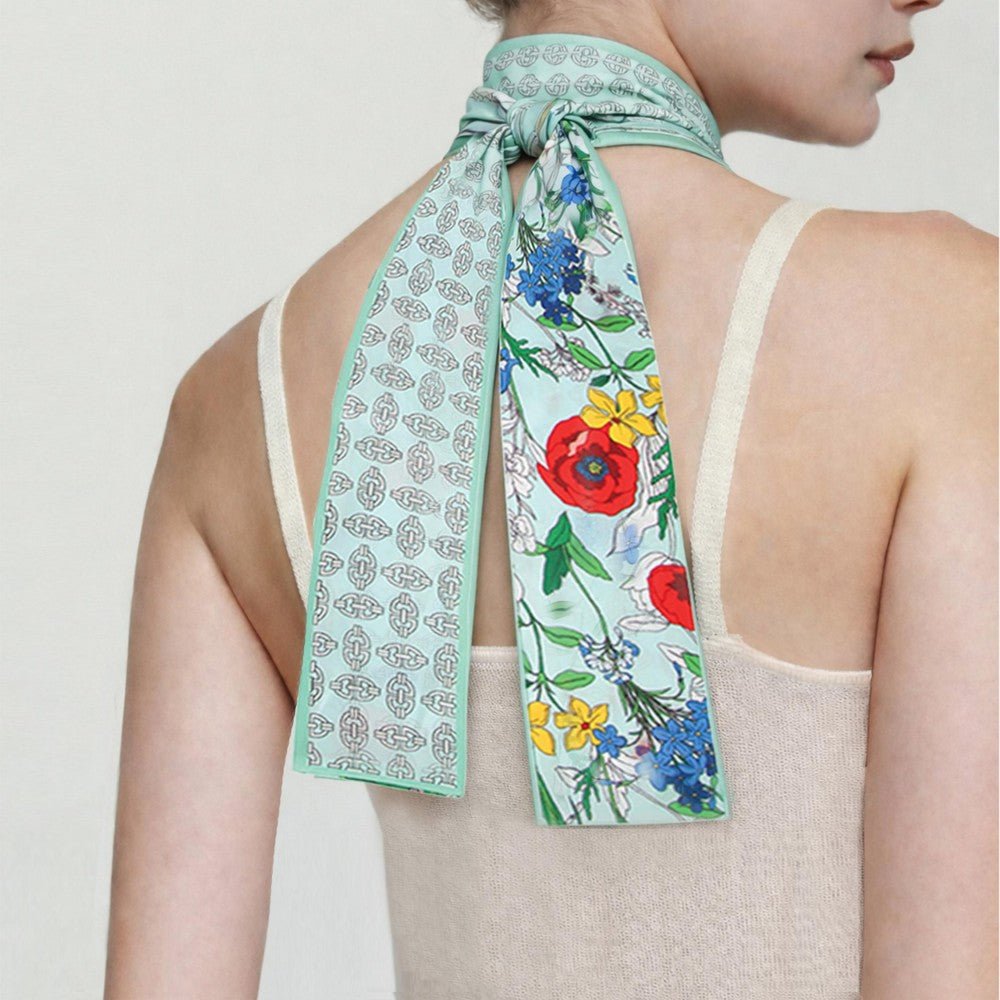 Do Everything In Love Floral Print Skinny Scarf- Multi Green