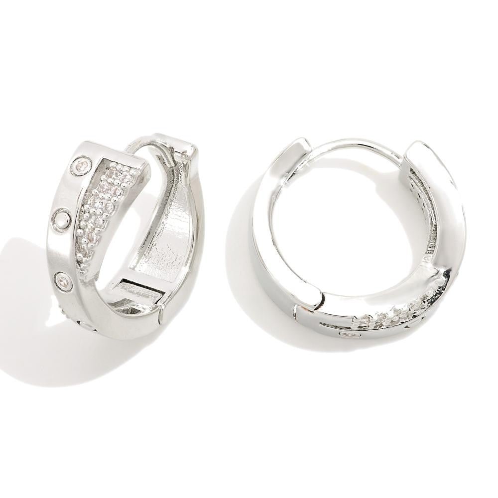 Do Everything In Love Overlapping Metal Huggie Hoop Earrings Featuring Cubic Zirconia Details Silver - The Mustard Seed Collection, The Seed
