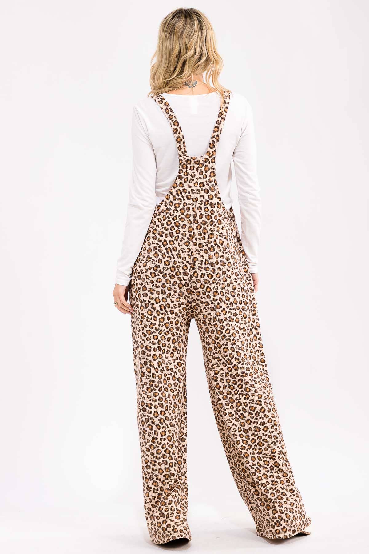 Leopard Print Wide Leg Overall Jumpsuit: As Shown