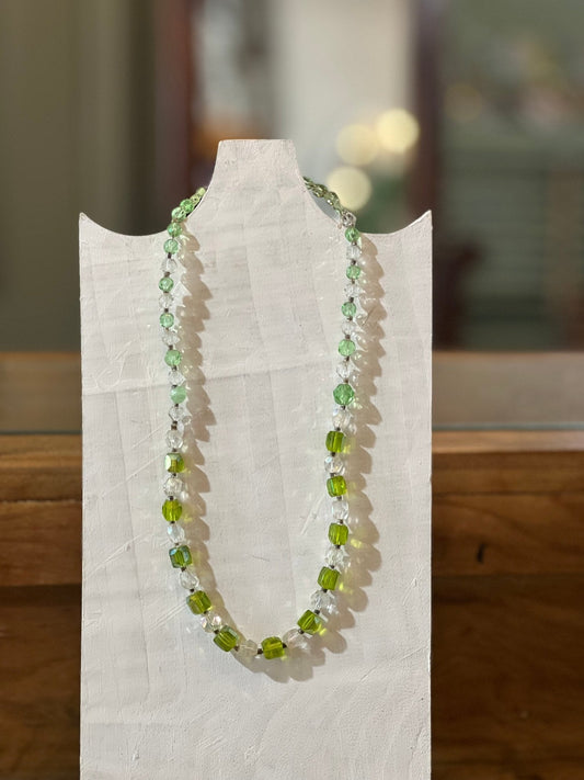 Green & Clear Glass Bead Necklace