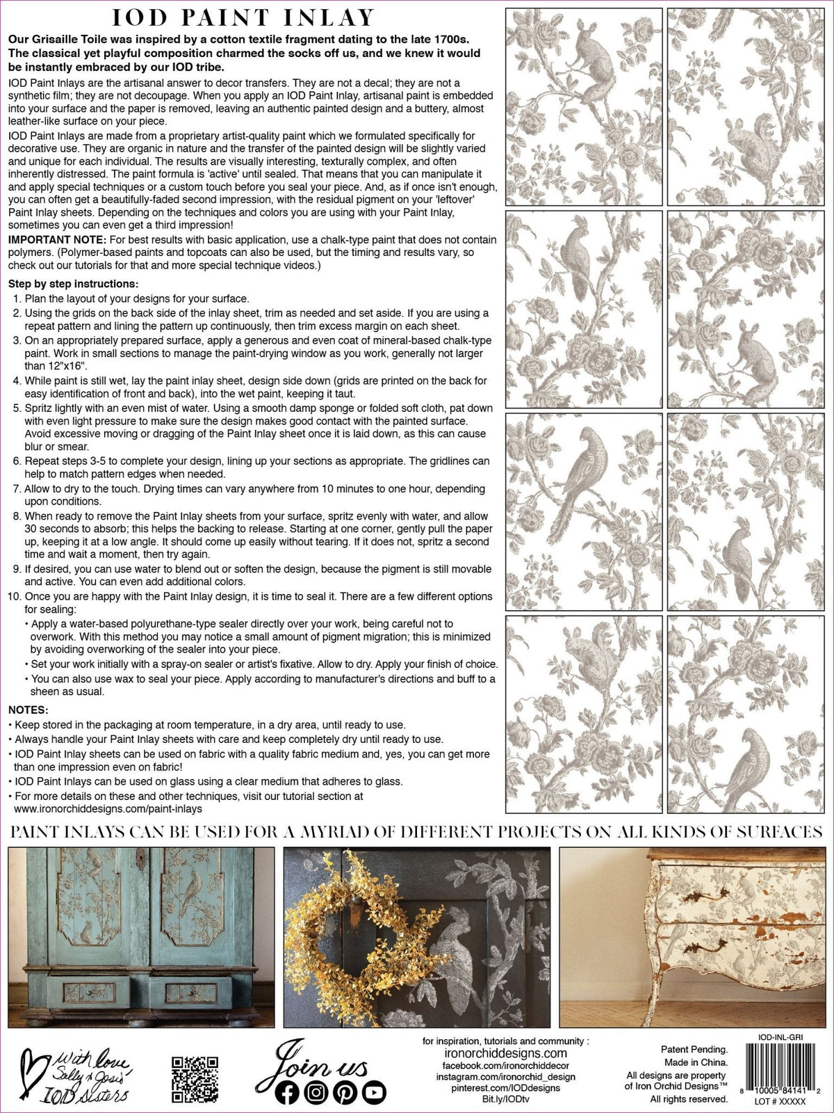 Grisaille Toile IOD Paint Inlay 12x16 Padcraft