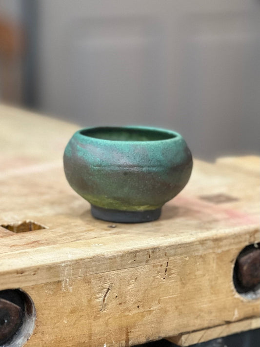 Hand-Thrown Textured Verdigris Ceramic Mini Teacup / Planter (2.25" x 3.25") - The Mustard Seed Collection, The Seed