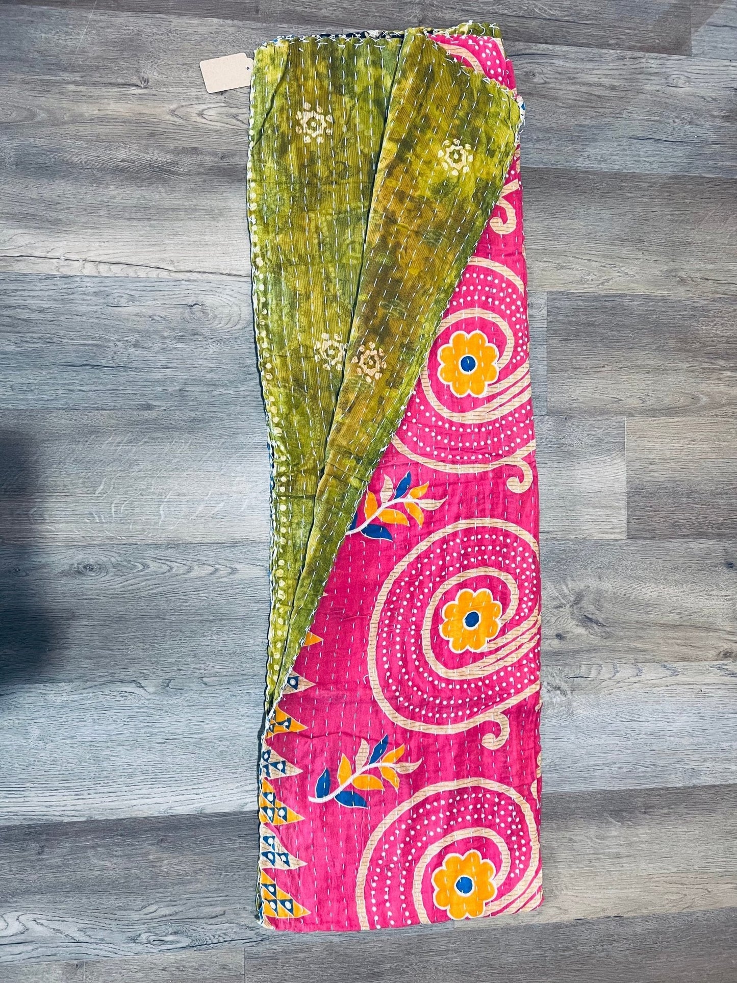 Handmade Indian Kantha Reversible Quilt B