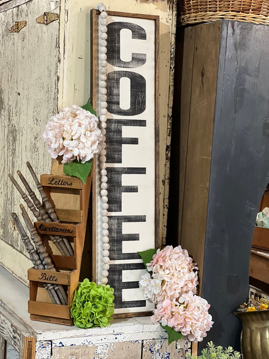 Handmade Vertical COFFEE Wooden Sign Off White