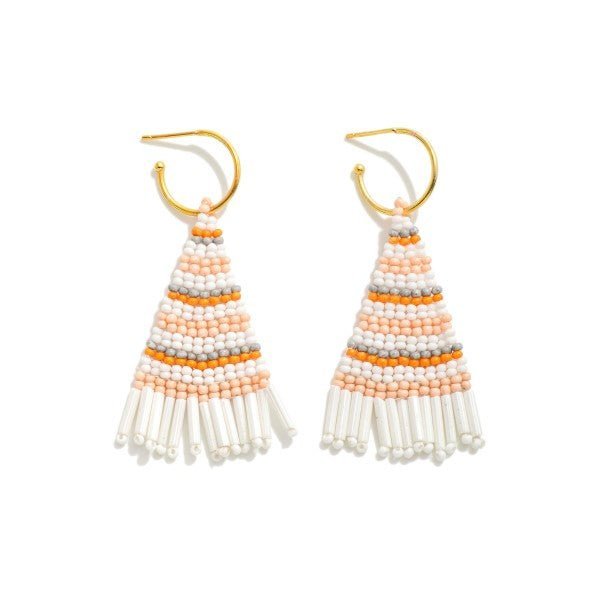 Hoop Earrings Featuring Striped Seed Bead Tassel - The Mustard Seed Collection, The Seed