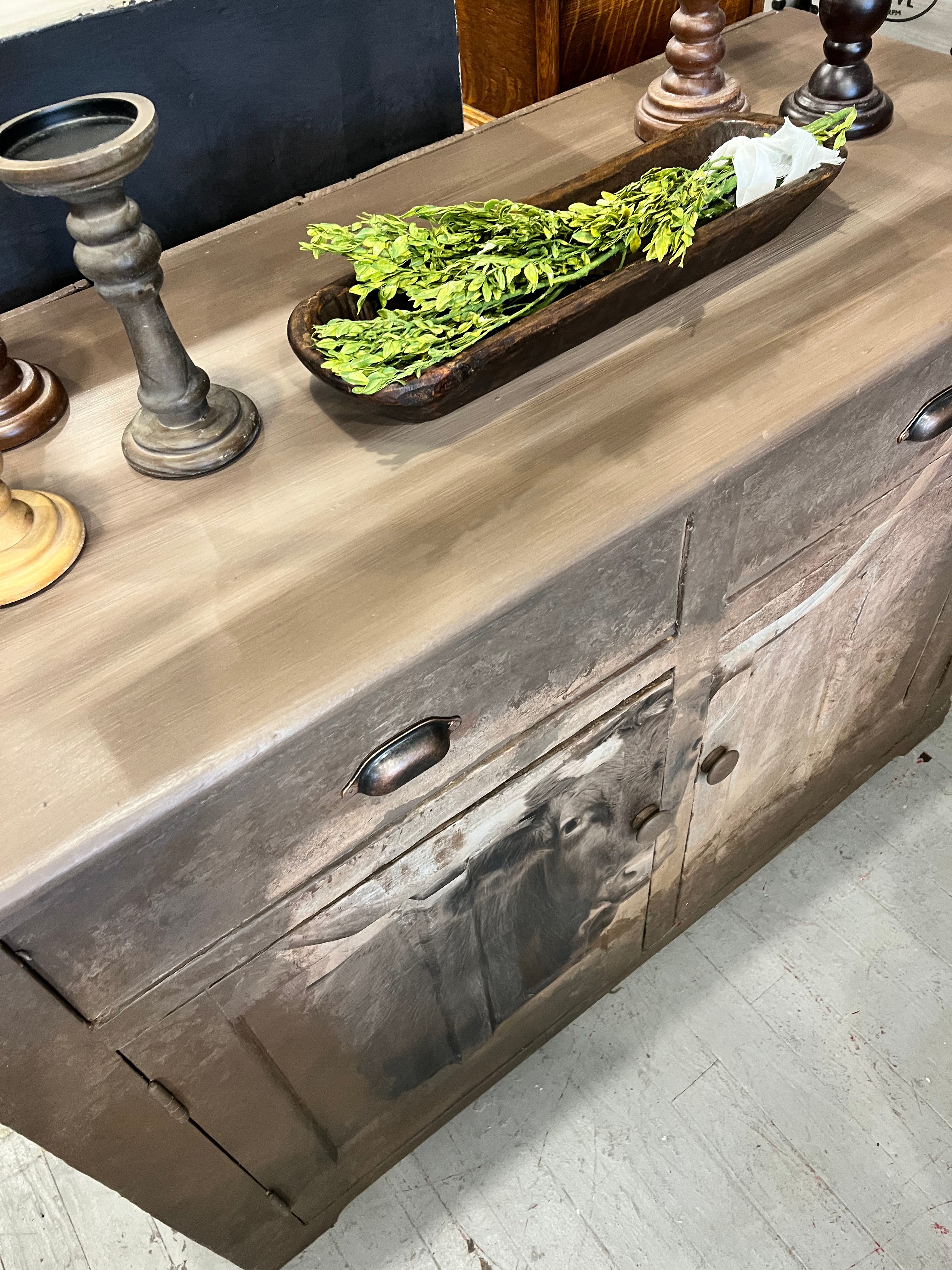 Primitive SideBoard Painted With Longhorn Grays Auction
