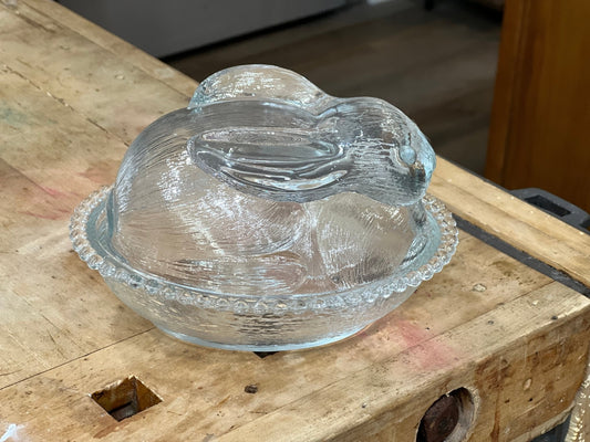 Indiana Glass "Bunny on a Nest" Candy Dish