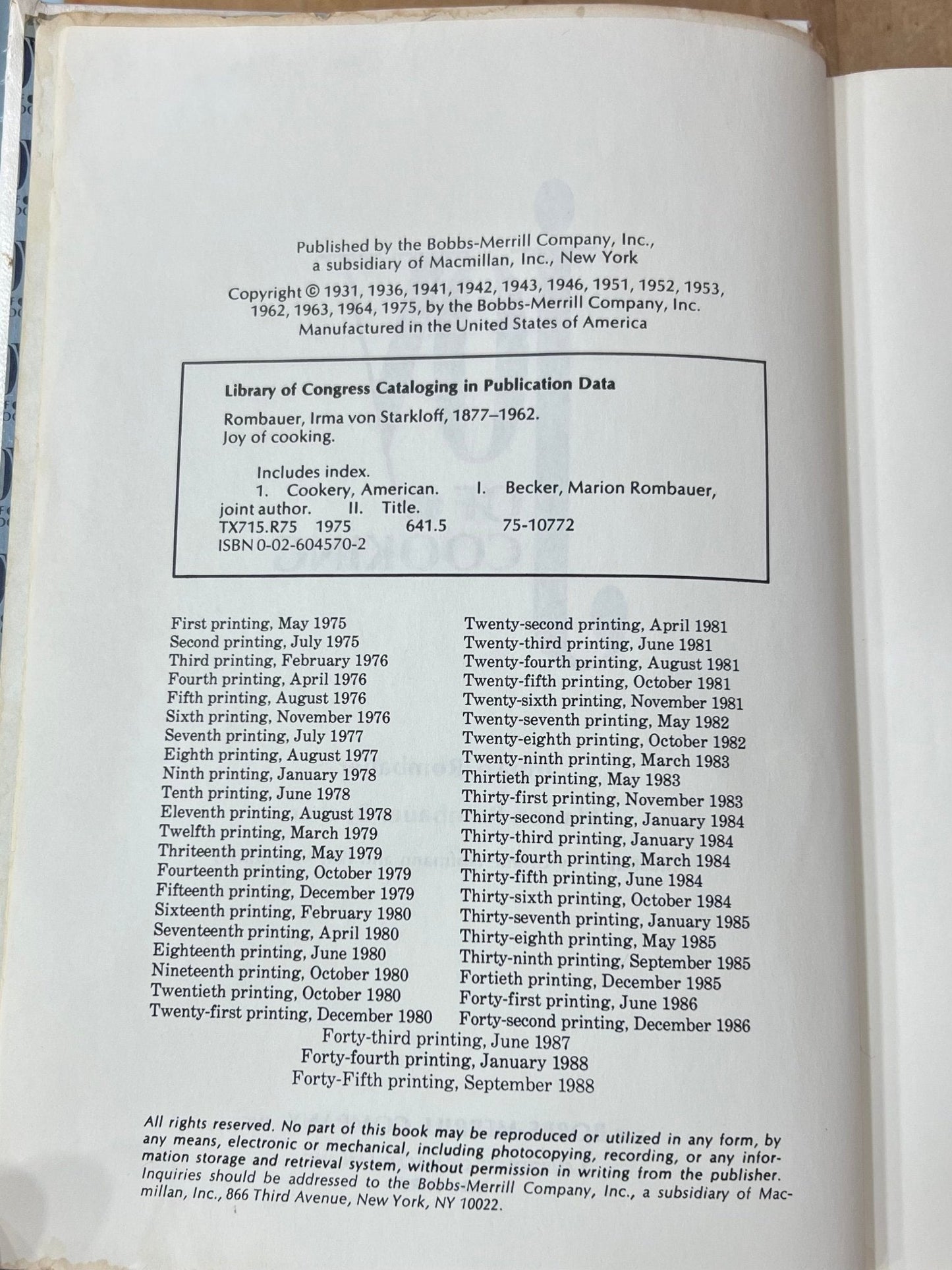 Joy of Cooking Book (White Cover, 1988)
