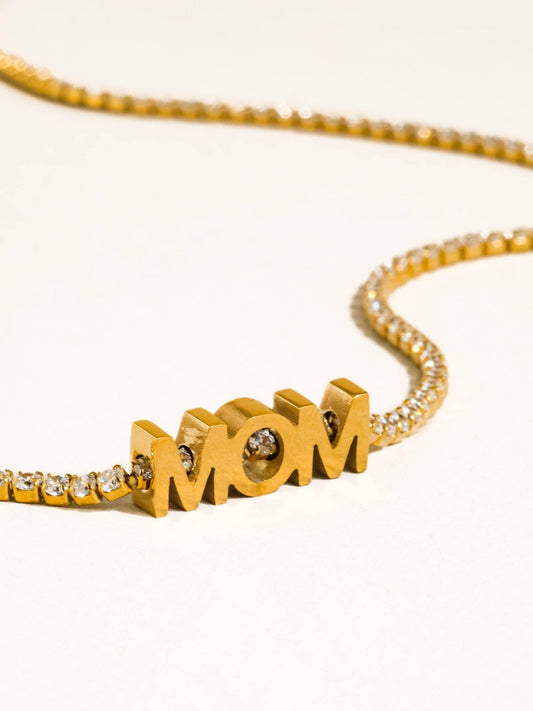 Kace 18K Gold Non-Tarnish CZ Mom Pendant Necklace: Yellow Gold