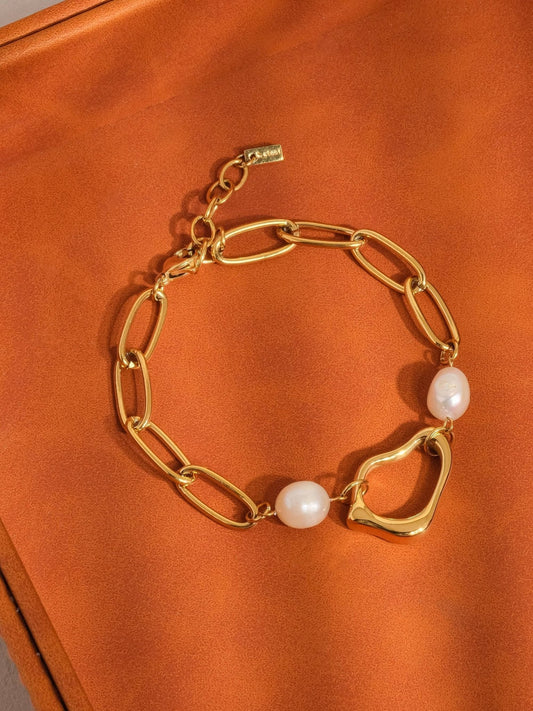 Katia 18K Non-Tarnish Classic Pearl Chain Bracelet: Yellow Gold