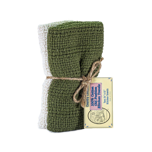 Kitchen Towels 2 Pack: Sage Green/Natural
