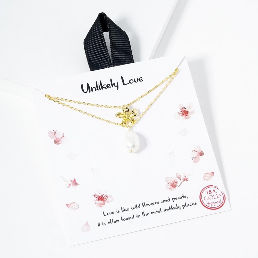 Layered Dainty Chain Link Necklace Featuring Metal Tone Flower & Freshwater Pearl Pendants