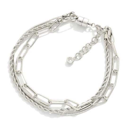 Magnetic Layered Chain Link Bracelet Silver