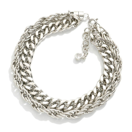 Magnetic Layered Chain Link Bracelet Silver