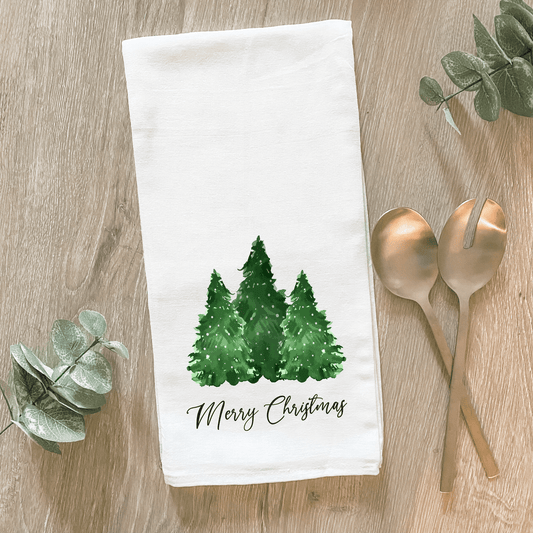 Merry Christmas Pine Trees - Cotton Tea Towel