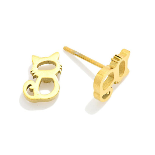 Metal Tone Cat Stud Earrings Default Title