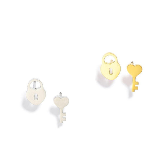 Metal Tone Lock And Key Stud Earrings - The Mustard Seed Collection, The Seed
