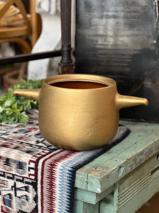 Metallic Gold Roseville Bean Pot with Handles - The Mustard Seed Collection, The Seed
