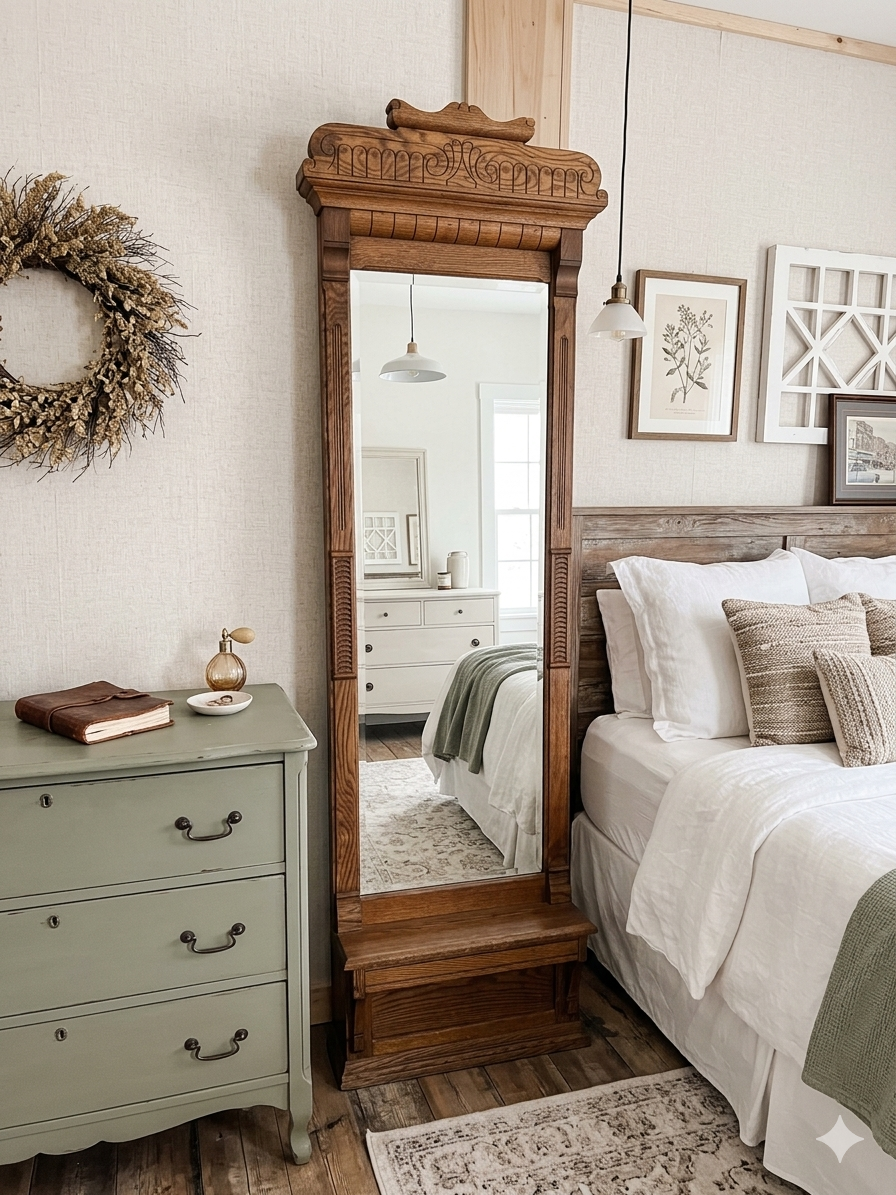 Antique Quarter Sawn Oak Pier Mirror & Hall Tree The Mustard Seed Collection, The Seed
