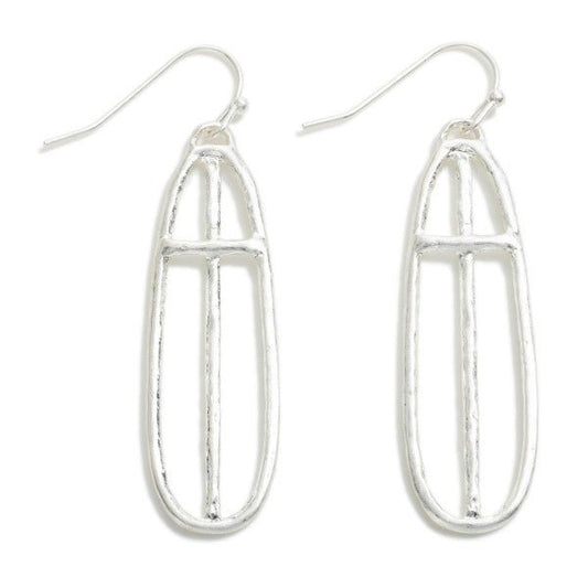 Oblong Cross Drop Earrings Silver Default Title