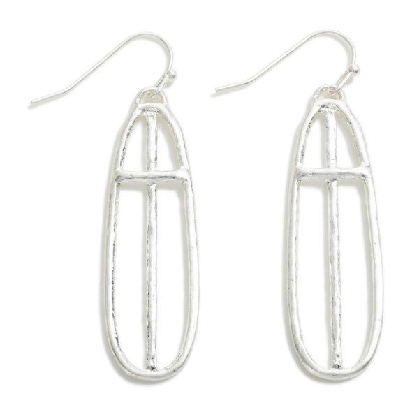 Oblong Cross Drop Earrings Silver Default Title