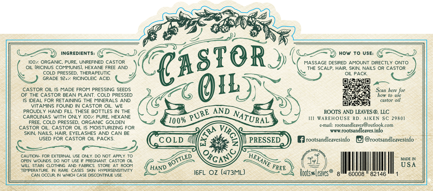 Organic Cold Pressed Castor Oil Hexane Free USA bottled: 2 oz - The Mustard Seed Collection, The Seed