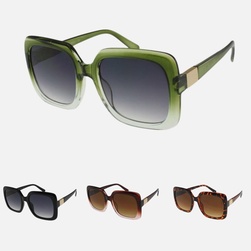 Oversized Square Sunglasses With Metal Temple Detail