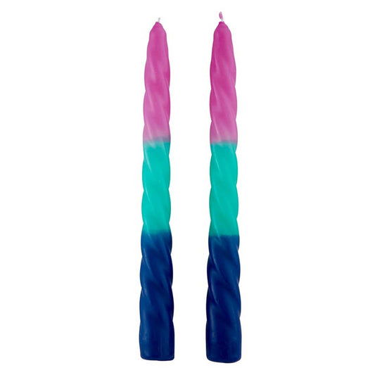 Pair of 9" Tapered Candle - Pink-Green-Blue