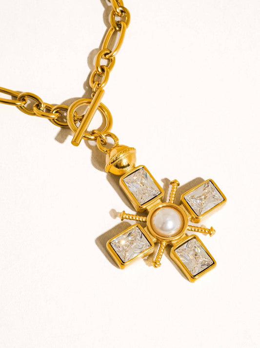 Patrice 18K Gold Non-Tarnish Cross Necklace: Yellow Gold - The Mustard Seed Collection, The Seed