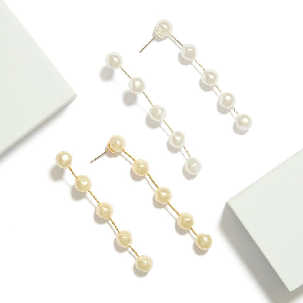 Pearl Beaded Cobra Chain Link Earrings