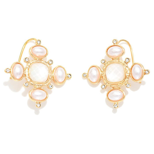 Pearl & Rhinestone Clover Drop Earrings Default Title
