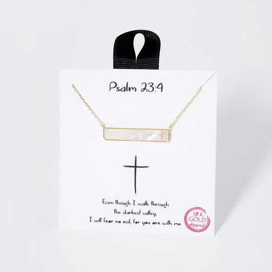 Pearlescent Bar Pendant With CrossDainty Chain Link Necklace
