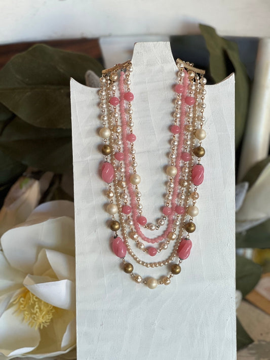 Pink, White, & Gold Multi-Strand Necklace