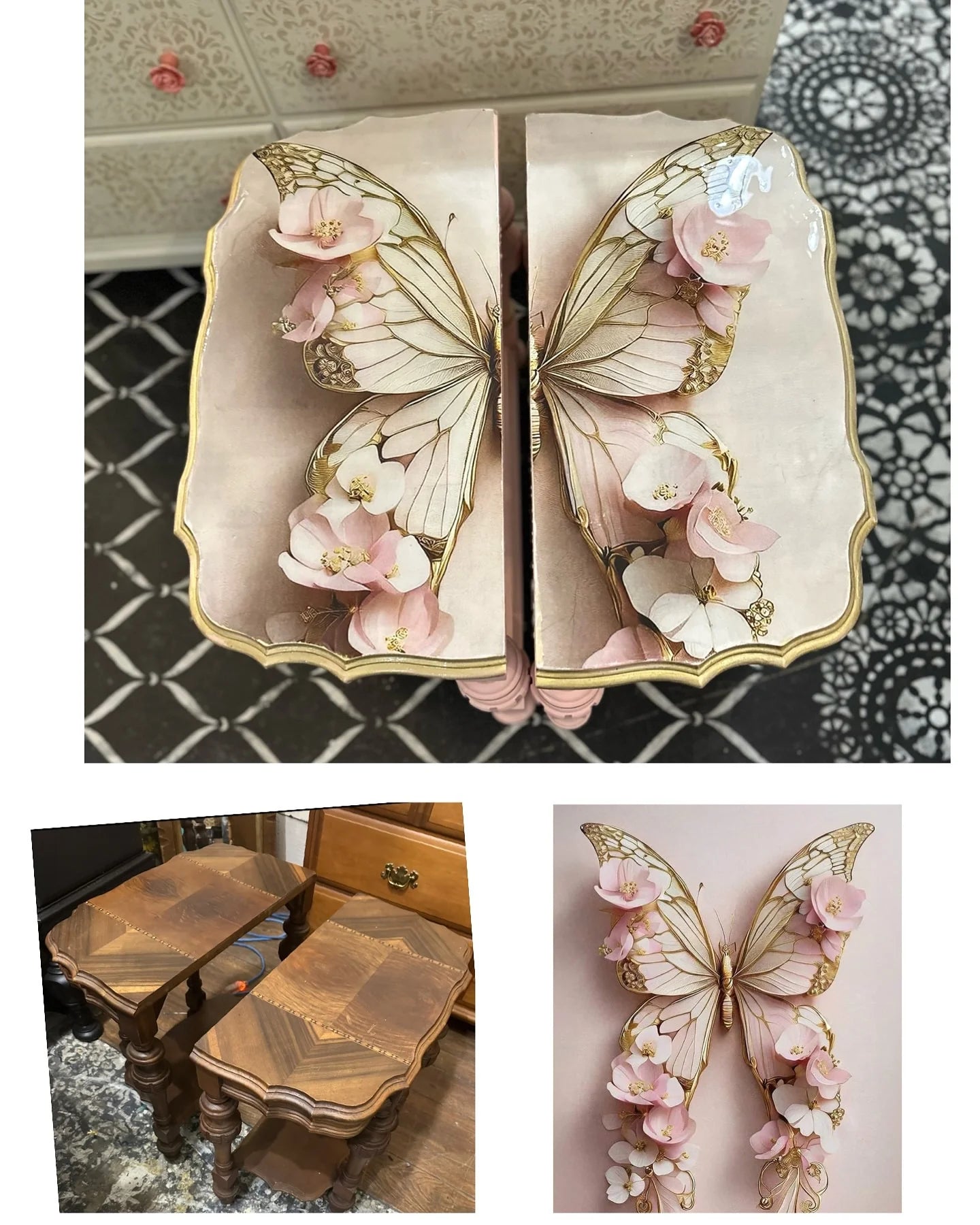 A1 Pink Butterfly Mint Decoupage Paper