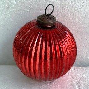 Vintage Inspired Red Smooth Vertical Rib Round Ornament