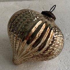 Vintage Inspired Gold Beaded Vertical Rib Teardrop Ornament