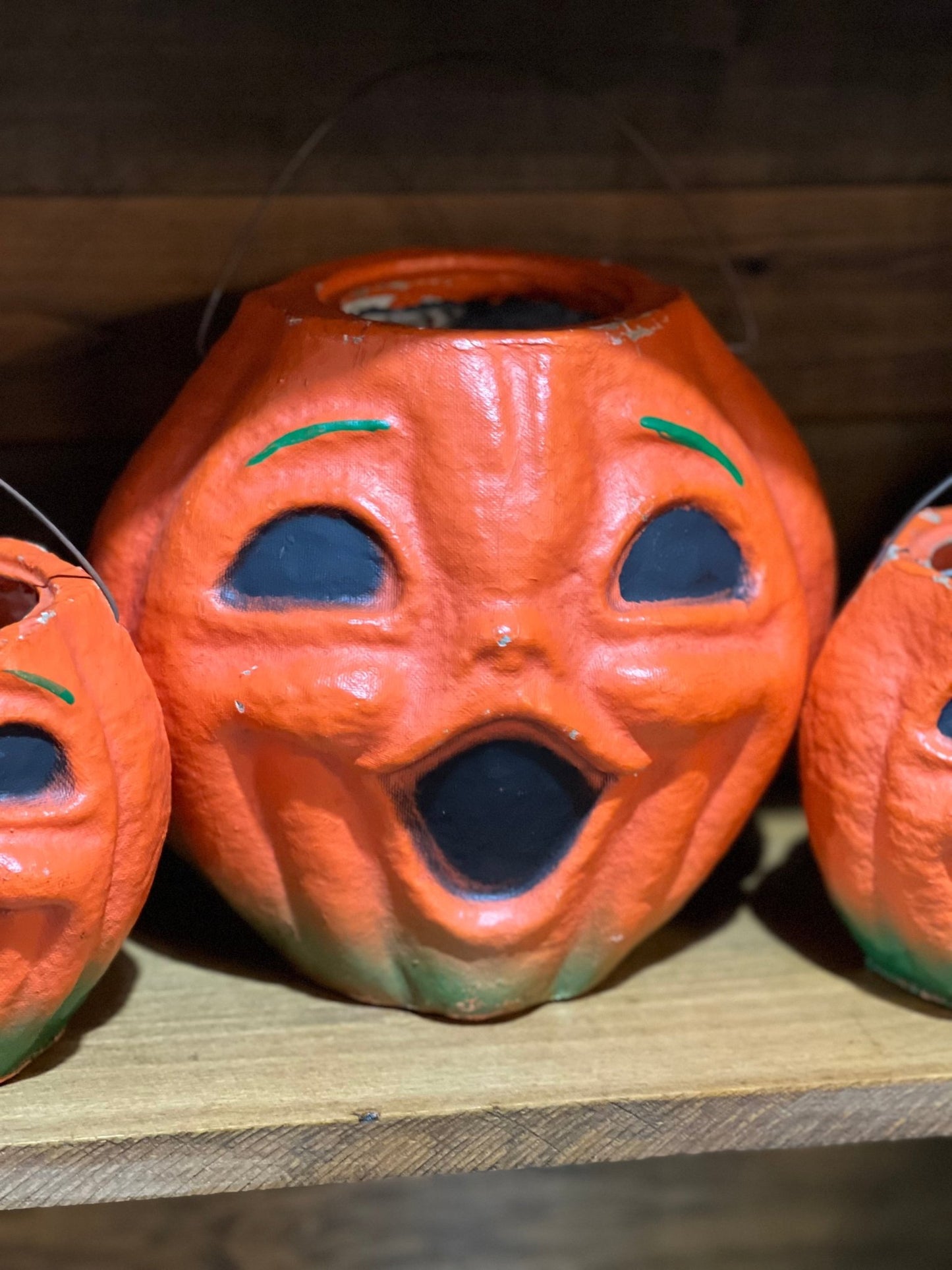 Rare Antique Paper Mâché Halloween Pumpkin Jack-O'-Lantern Bucket Set - Collection of 4 - The Mustard Seed Collection, The Seed