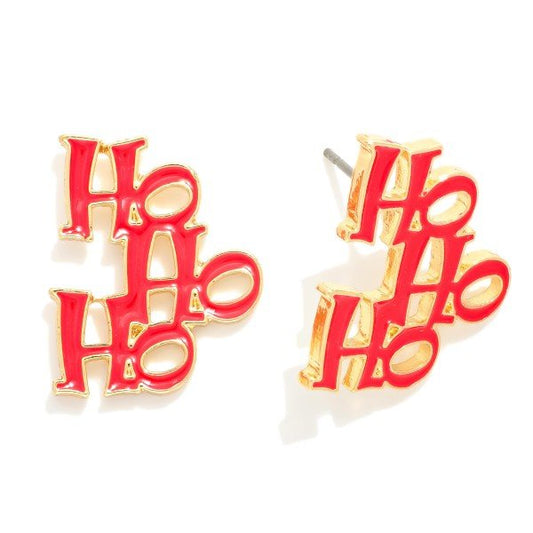 Red Enamel "Ho Ho Ho" Post Drop Earrings Default Title
