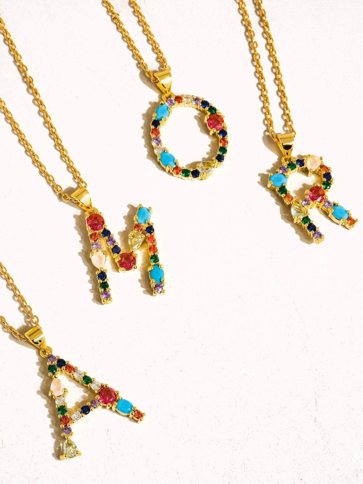 Salomé 18K Gold Non-Tarnish Colorful CZ Initial Necklace: Multi-Colored / M - The Mustard Seed Collection, The Seed