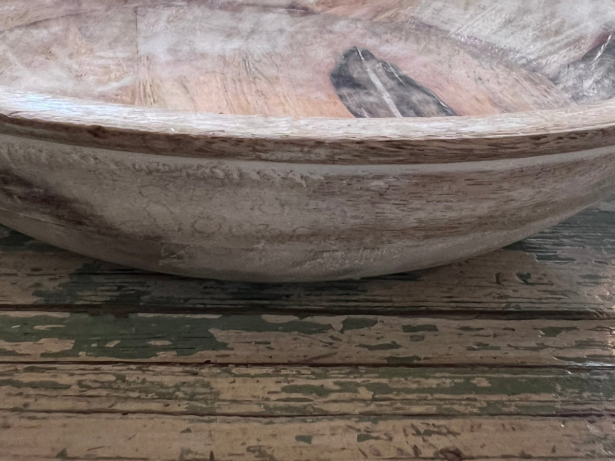 Salvage Wooden Bowl - White Washed - The Mustard Seed Collection, The Seed