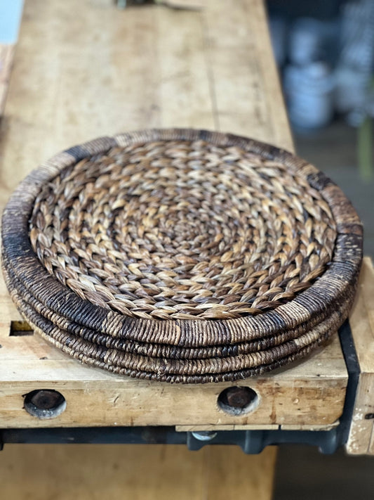 Set of 4 Woven Rattan 2-Toned Chargers - The Mustard Seed Collection, The Seed