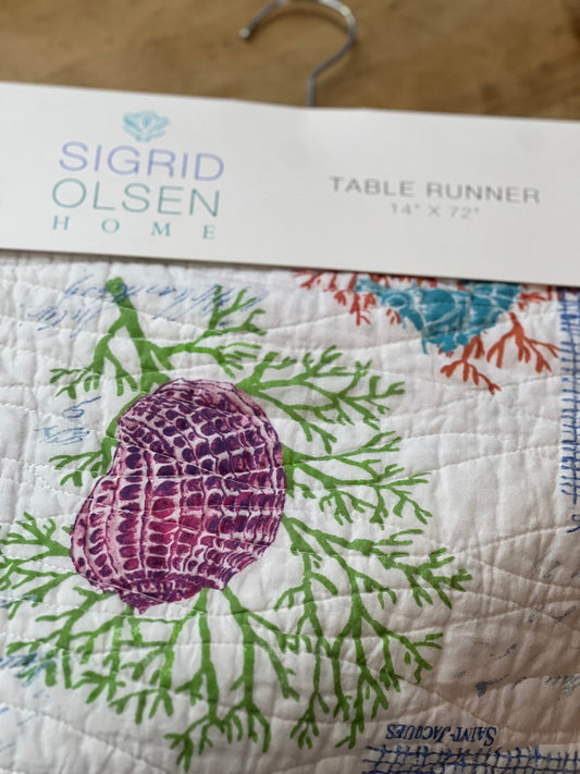 Sigrid Olsen Home Coastal Quilted Table Runner – "Saint-Jacques" Sea Life Pattern (14" x 72") - The Mustard Seed Collection, The Seed