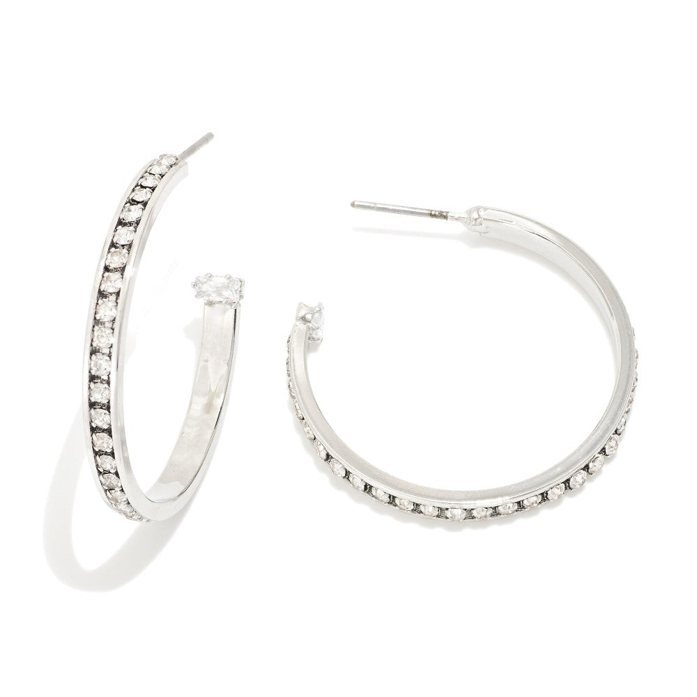 Rhinestone Studded Hoop earrings Silver