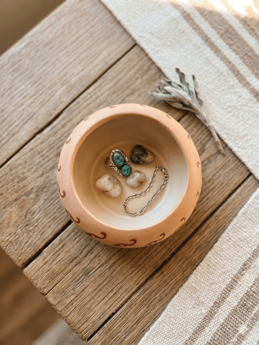 Southwestern-Style Hand-Painted Terracotta Storyteller Bowl (2" x 4.25")