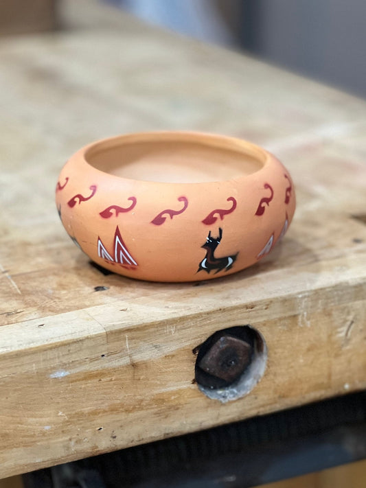 Southwestern-Style Hand-Painted Terracotta Storyteller Bowl (2" x 4.25") - The Mustard Seed Collection, The Seed