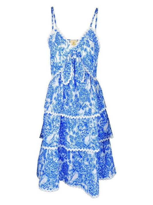 Strappy Summer Blue Vintage Dress Ruffle Tiers 2XL