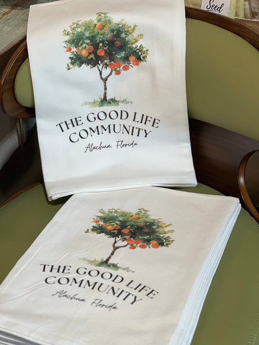 The Good Life Community, Alachua, FL Orange Tree - Cotton Tea Towel - The Mustard Seed Collection, The Seed