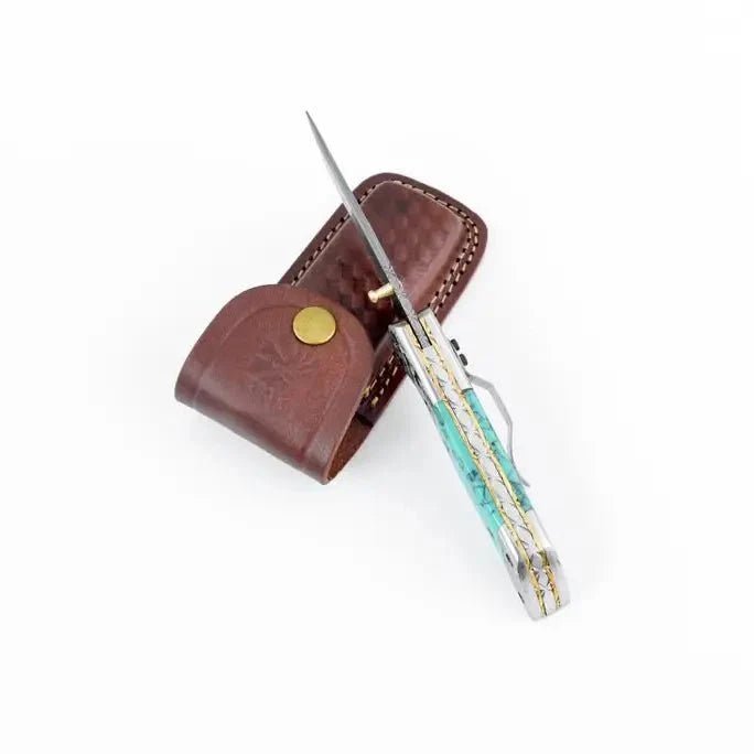 Titan Turquoise Resin Damascus Tanto blade