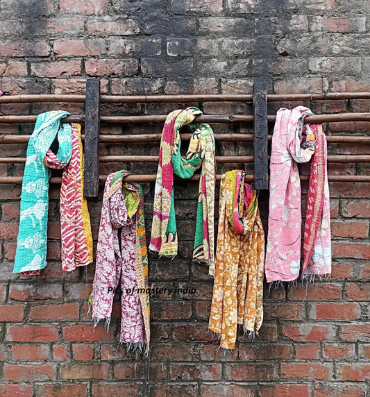 Upcycled Cotton Kantha Sari Scarf - The Mustard Seed Collection, The Seed