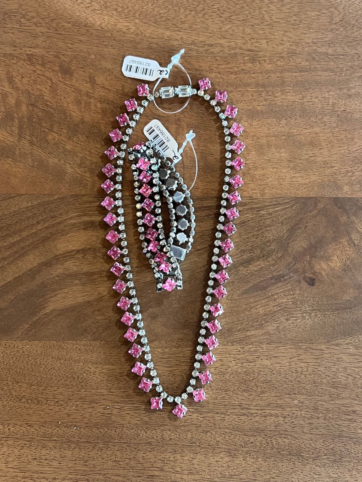 Vintage 1950s Pink Rhinestone Statement Necklace & Matching Bracelet Set - The Mustard Seed Collection, The Seed